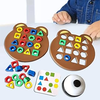 Shape Matching Game with Bell, Geometric Shape Color Sensory Educational Toy Parent-Child Interactive Board Game, 2 Players Puzzle Board Game, Gift for Kids 1+ Ages