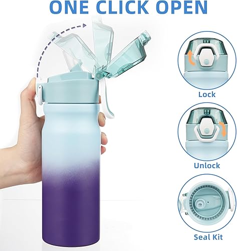 Miniatura 3 de BJPKPK Botella de agua aislada de 18 onzas con pajilla, de acero inoxidable, doble pared, sin BPA, termo a prueba de fugas, con tapa abatible