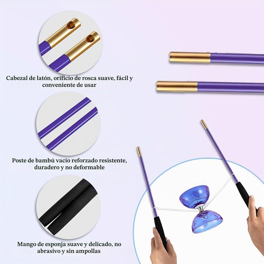 Juego de Diábolo con Rodamientos de Bolas, Que Brilla en la Oscuridad, Morado