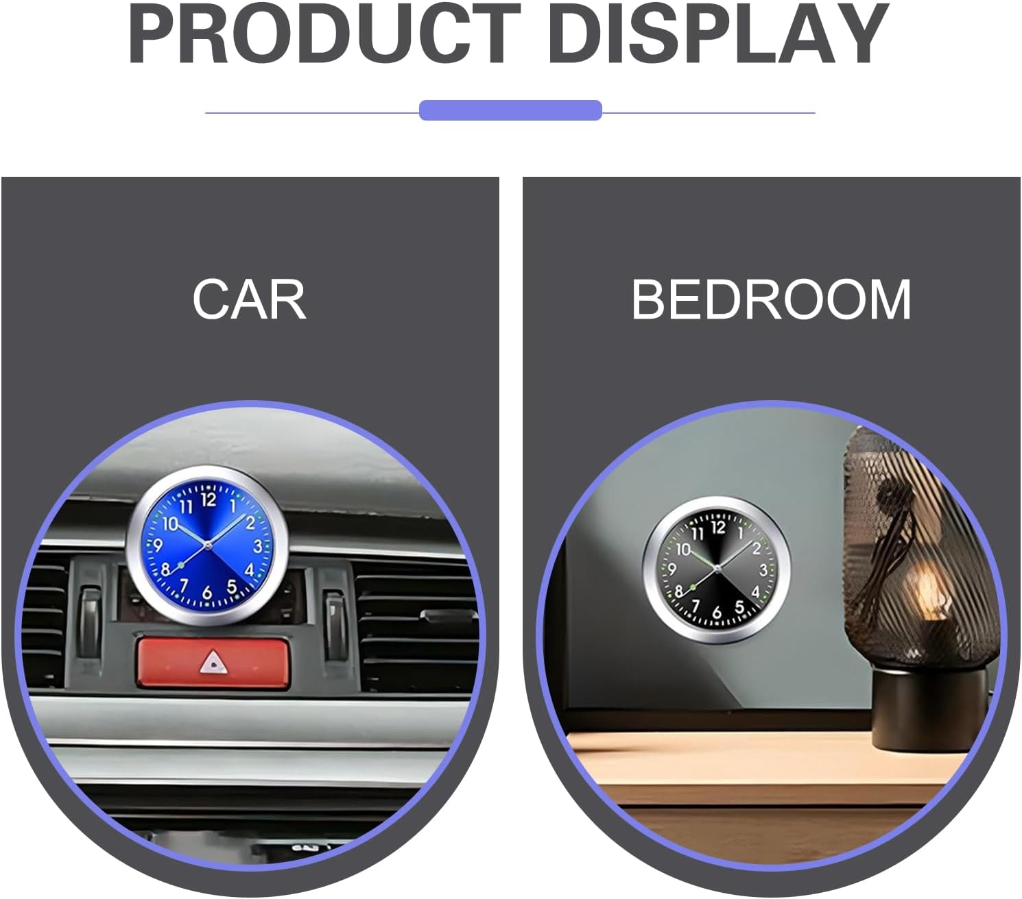 2 PCS Luminous Car Clock for Dashboard, Small Stick on Clock for Vent, Vent Mini Cars Watch Accessories, Suitable for Home Boat Truck SUV Car (Black & Blue)
