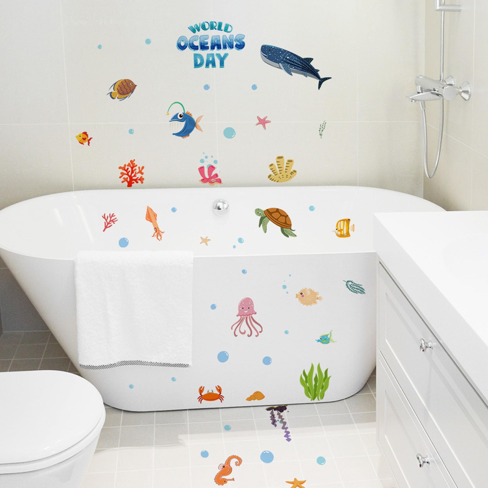 Autocollants Antidérapants Pour Baignoire & Douche – 48 Motifs Océan (étoile, Coquillage, Poisson, Vague), Sécurité Sol