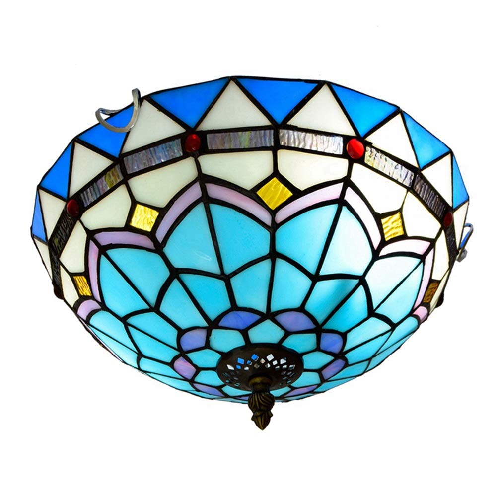 HPTHLY Stained Glass Ceiling Lighting 30Cm Tiffany Stained Galss Ceiling Lamp Light Mediterranean Glass Light Fitting,For Bed Restaurant Café