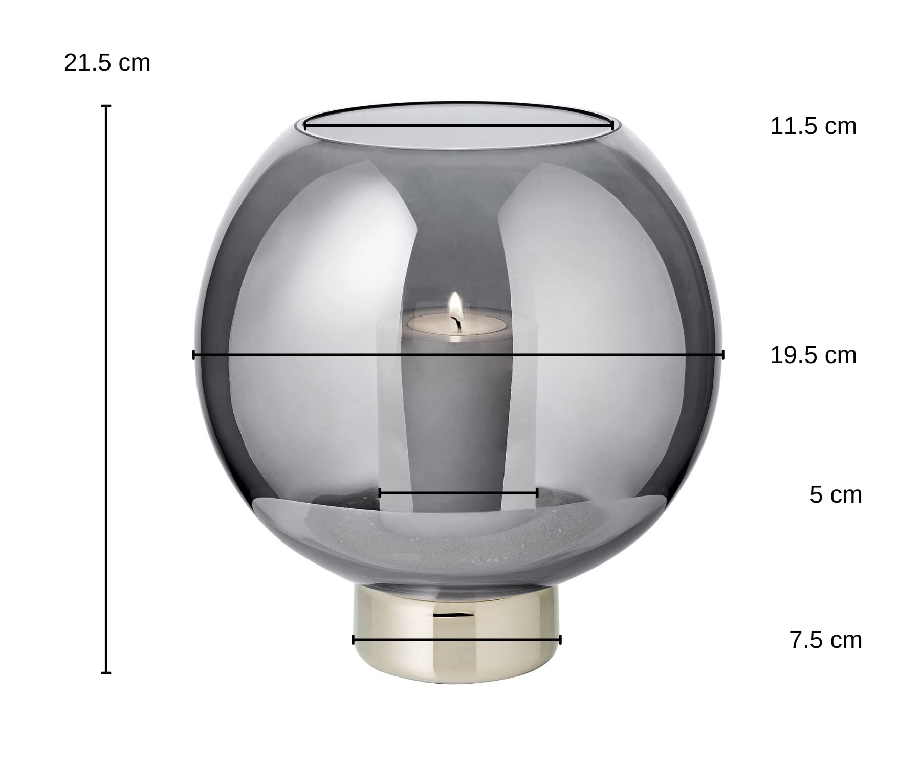 EDZARD Photophore Jack (H 21 cm, Ø 19,5 cm), sphérique, Cristal foncé avec Bord Platine, bougeoir pour Bougie Ronde