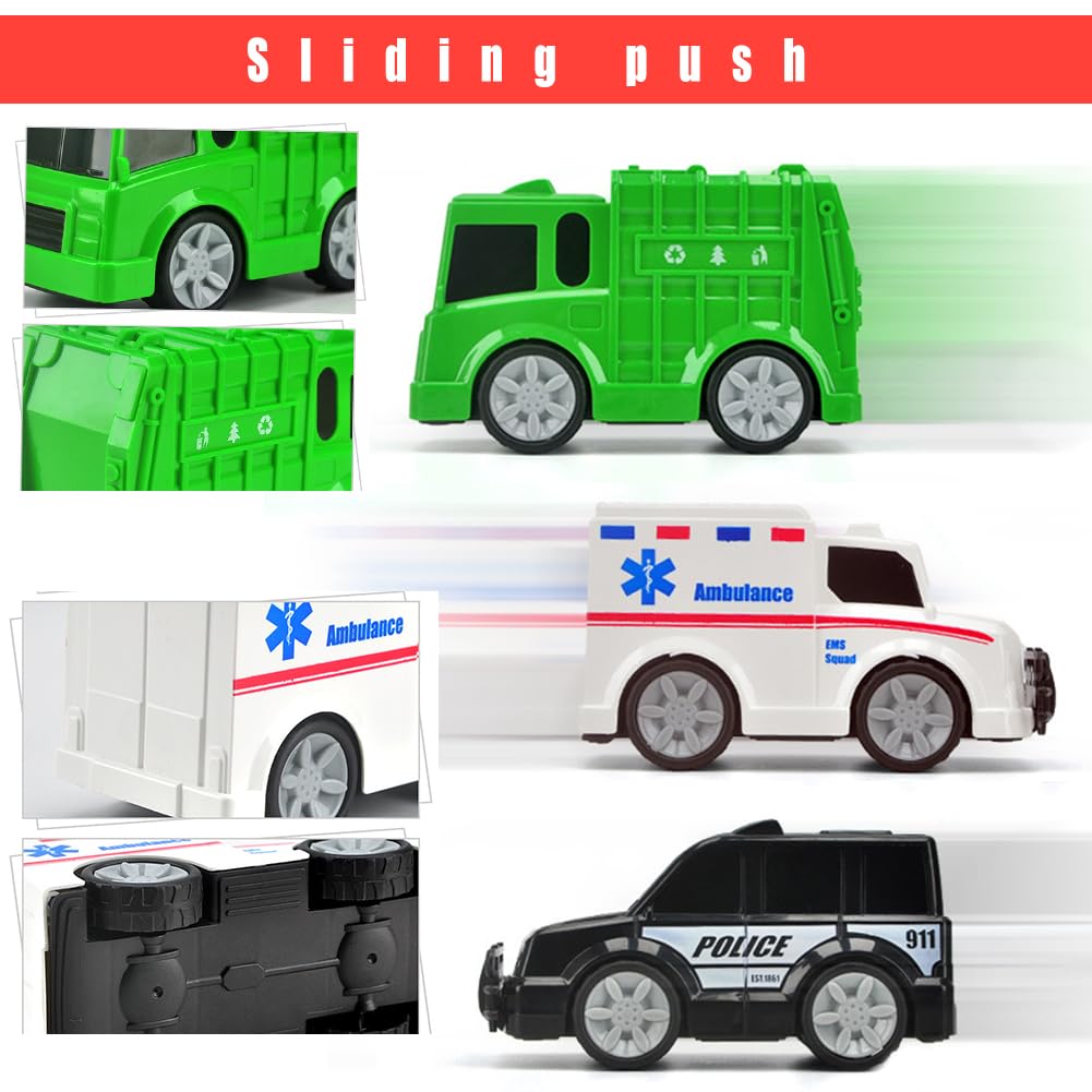 Set di 5 Giocattoli auto Della Polizia, Ambulanza, Camion della Spazzatura, Camion dei Pompieri, Elicottero, Macchinina per Bambini, Veicolo da Città