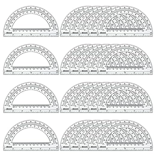 EBOOT 24 Pack Plastic Protractors Math Protractor 180 Degrees 6 Inch (Clear)