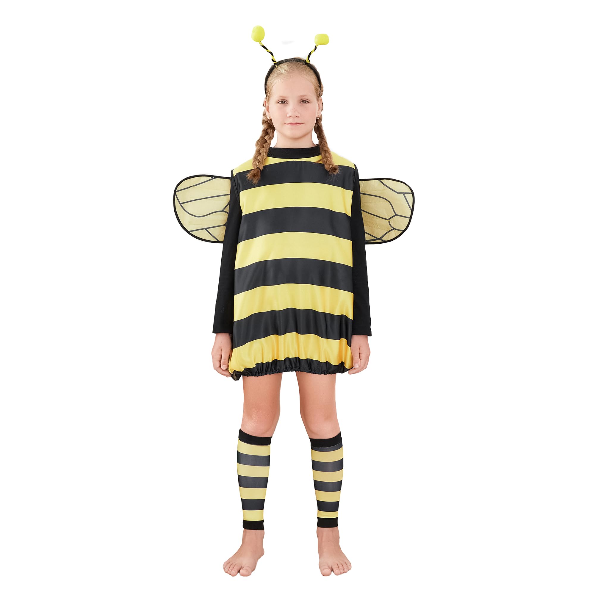 Svuitmsl Women Halloween Costume Cosplay Set Bumble Bee Fancy Tutu Dress with Mesh Wings Headband Leggings Party Outfit (A-Yellow Children, 5-6 Years) โ image 1