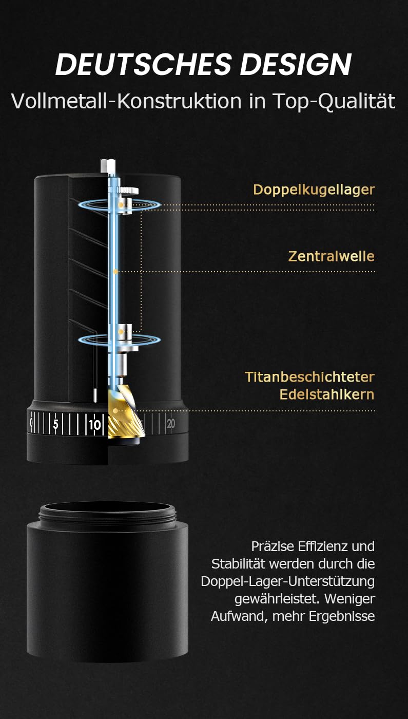 Vevok Chef O20 manuelle Kaffeemühle | 20 stufiges extern einstellbares Mahlwerk | 35 g Kapazität | inklusive Reiseetui und Reinigungsausrüstung | konisches Mahlwerk | Handkaffeemühle