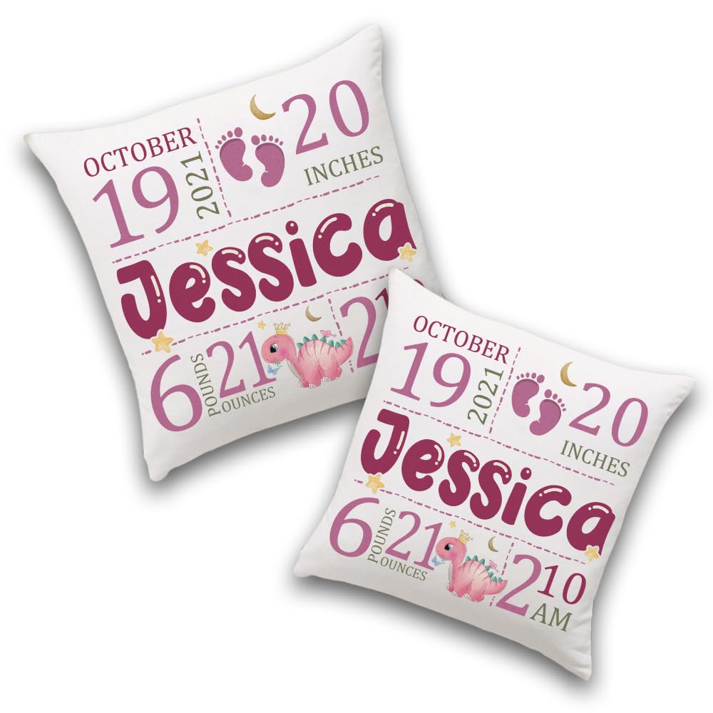 SUNGHENON Baby Girl Custom Pillow 2 Sided - Newborn Cushion Cover Nursery Pillow New Baby Gift Announcement Personalized