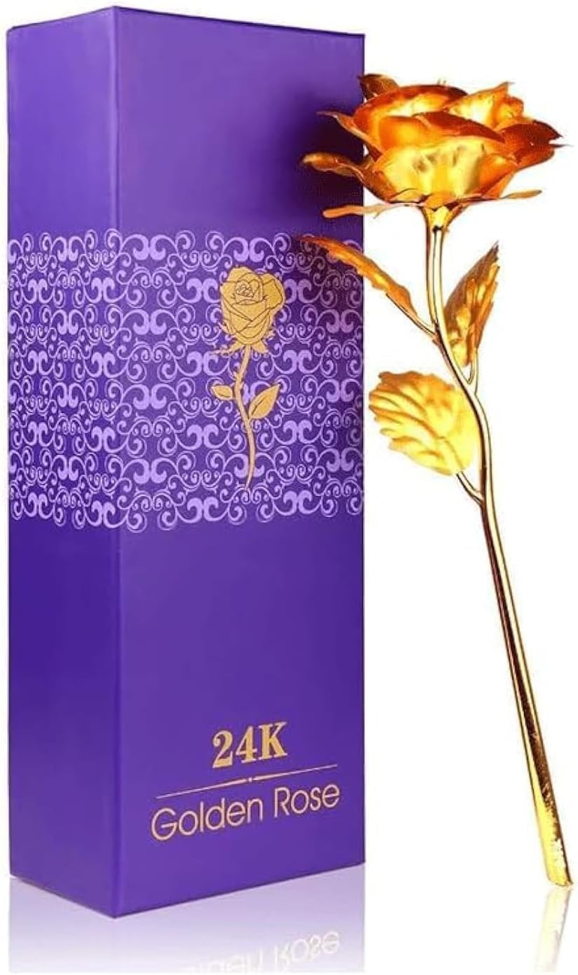 Creative 24K Gold Foil Rose Flower Full Blossom Presents, Romantic Gift for Her with Box, Handcrafted & Love Last Forever, Gold Rose Flower