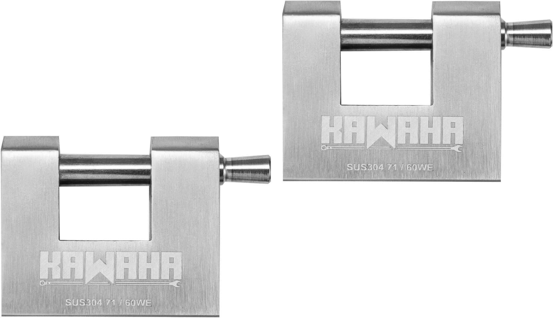 KAWAHA 71/60-2P Stainless Steel D-Shaped Padlock with Key for Garage Door, Containers, Shed, Locker and Warehouse (2-3/4 inch, Keyed Alike - 2 Pack)