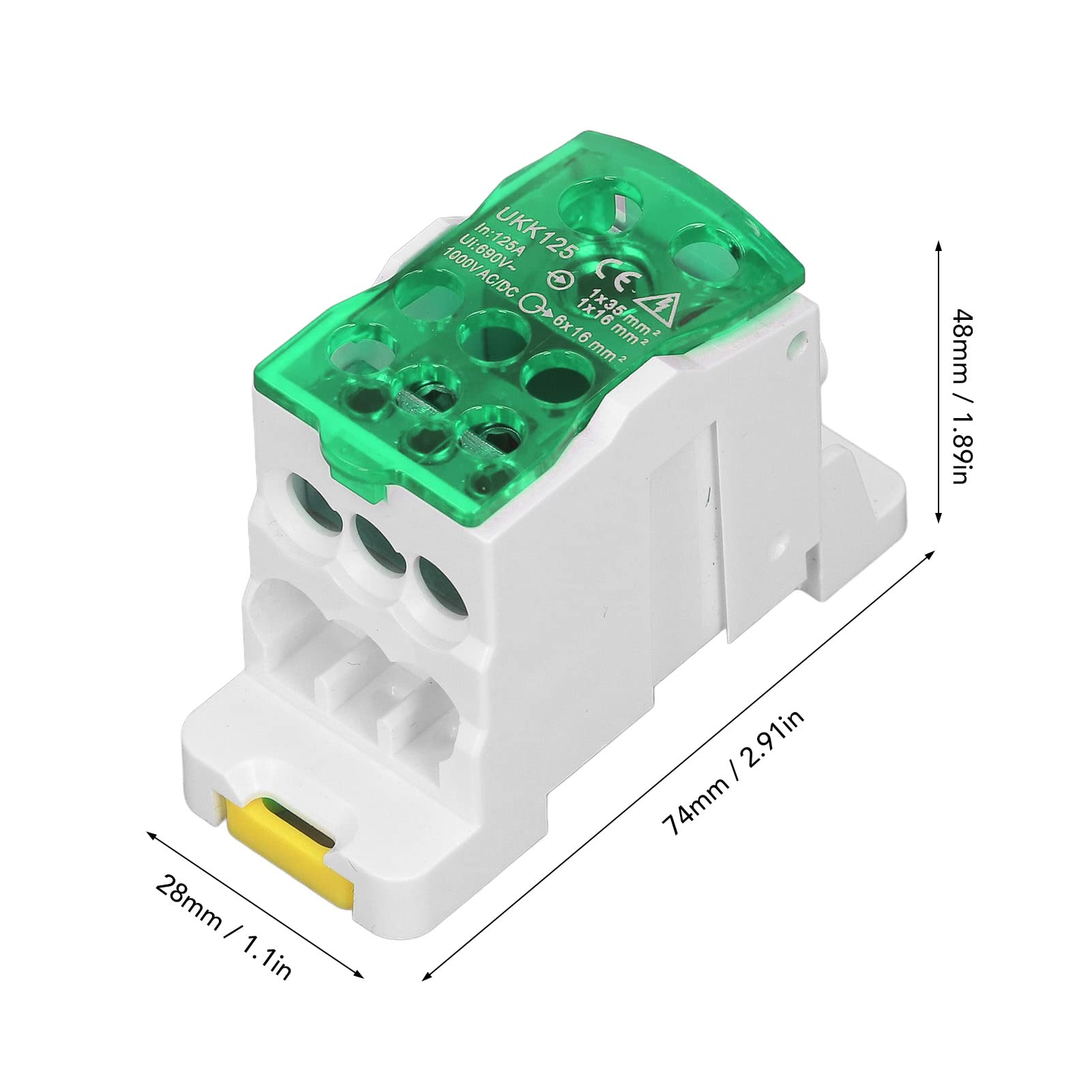 Tyenaza Caja de Distribución de Terminales UKK-125A, C45 Unipolar, para Gabinetes de Energía (Verde)
