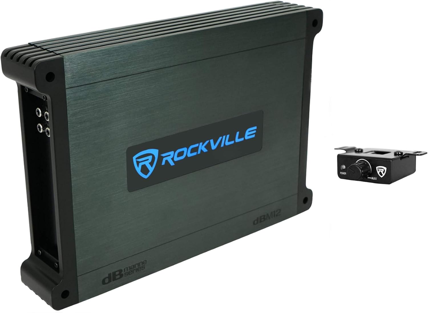 Rockville MS10LB Bundle: 10-in 2400-Watt Black Marine Free Air Subwoofer with LEDs, dBM12 500-Watt RMS Class-D Mono 2 Ohm Marine Amplifier, RMWK4 4-Gauge Waterproof Amp Wiring Kit, 3-Items