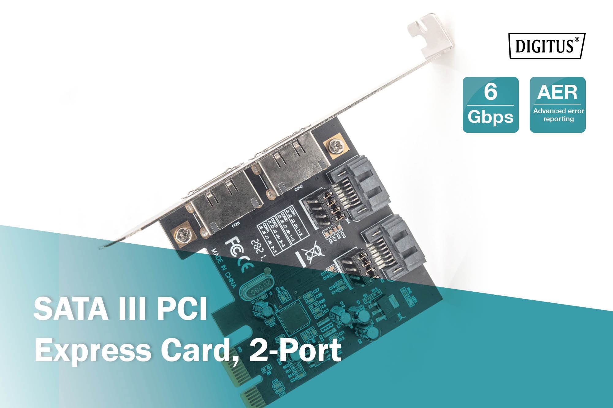 DIGITUS SATAIII PCIe karta rozszerzeń - 2x wewnętrzne porty SATA - 2x zewnętrzne porty eSATA - 6 Gbit/s - dla dysków SSD, HDD lub napędów optycznych