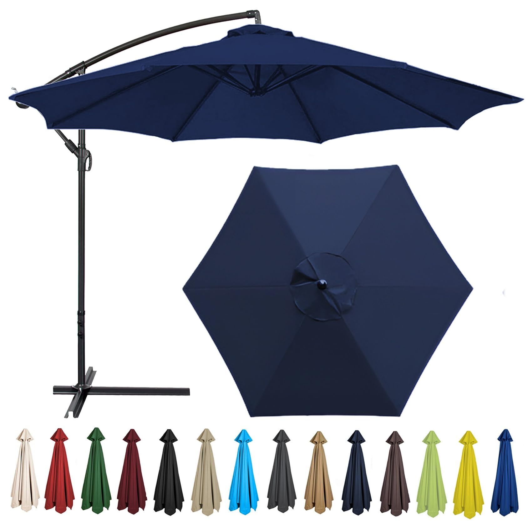 Replacement Parasol Canopy 200CM 2.7M 300CM + 6 Arms/8 Arms Replacement Parasol Fabric Cover For Garden Umbrella Waterproof Anti-ultraviolet Replacement Umbrella Cloth(Color:Navy blue,Size:6 ribs-2m(6 — image 1