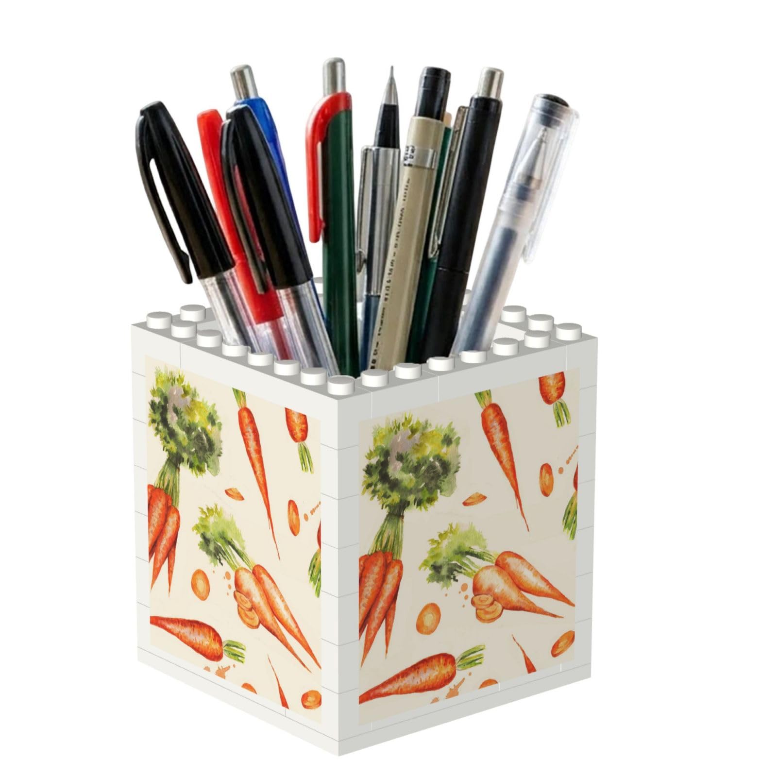Poadnly Watercolor Hand Drawn Carrots, Pen Pot Pencil Holder for Office Home School, Compact Desk Organiser for Office Stationery