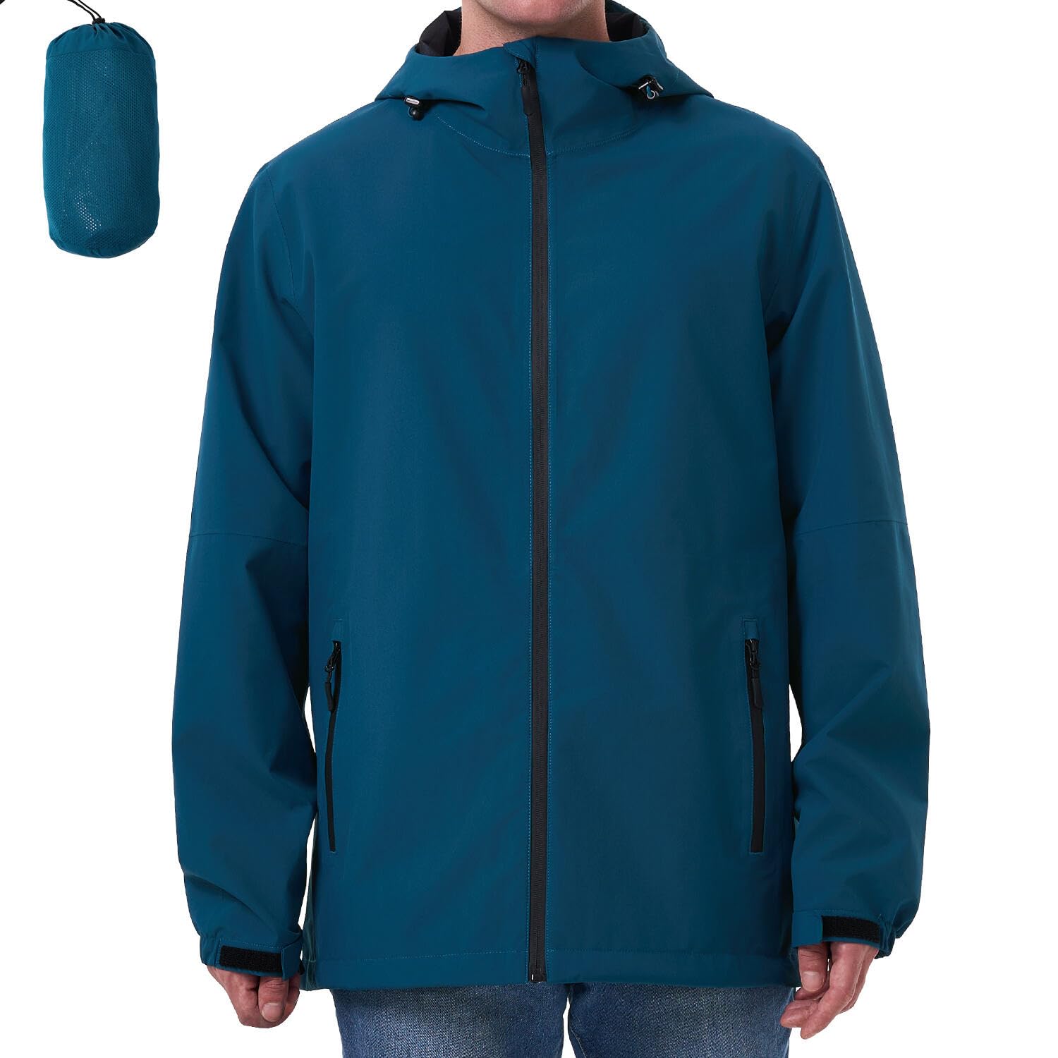Men's Packable Rain Jacket Waterproof Lightweight Rain Coat with Hood,Breathable Mens Windbreaker for Outdoor Sports