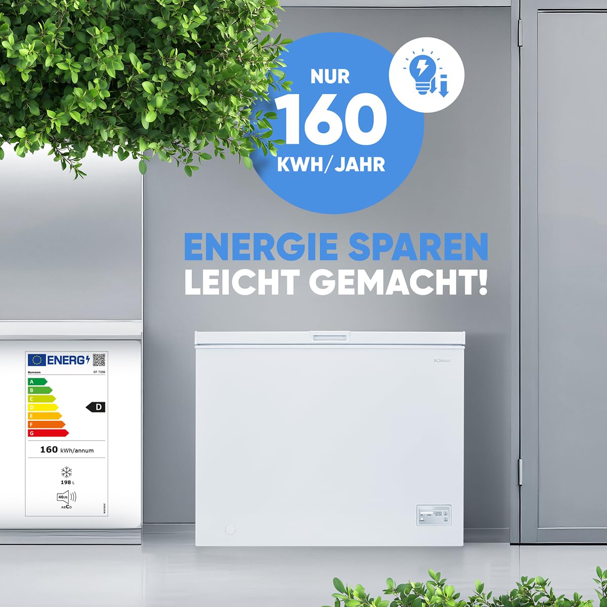 Bomann Congélateur Coffre 198L Blanc GT7356 4 Étoiles Éclairage LED Contrôle Électronique Super Congélation 12 kg/24h