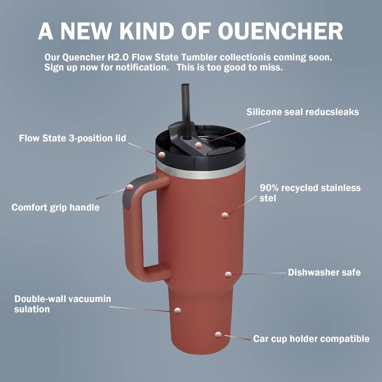 Tasse de voyage isotherme en acier inoxydable, 1200 ml – Tasse à café scellée sous vide avec poignée et paille – Gobelet réutilisable à double paroi pour boissons chaudes et froides