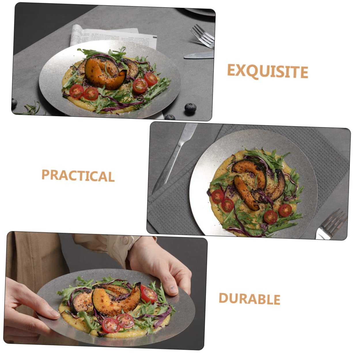 OFFSCH Camping Plates Vintage Dinnerware Plates Stainless Steel Plate Easy to Clean Safe