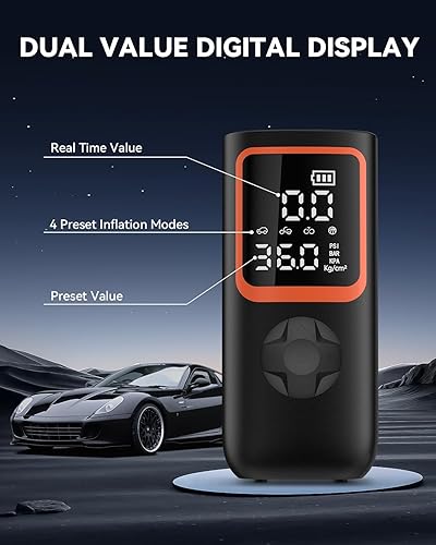 Miniatura 5 de Compresor de aire portátil para inflado de neumáticos, bomba de aire inalámbrica de 150 PSI para neumáticos de automóvil con manómetro y luz LED,