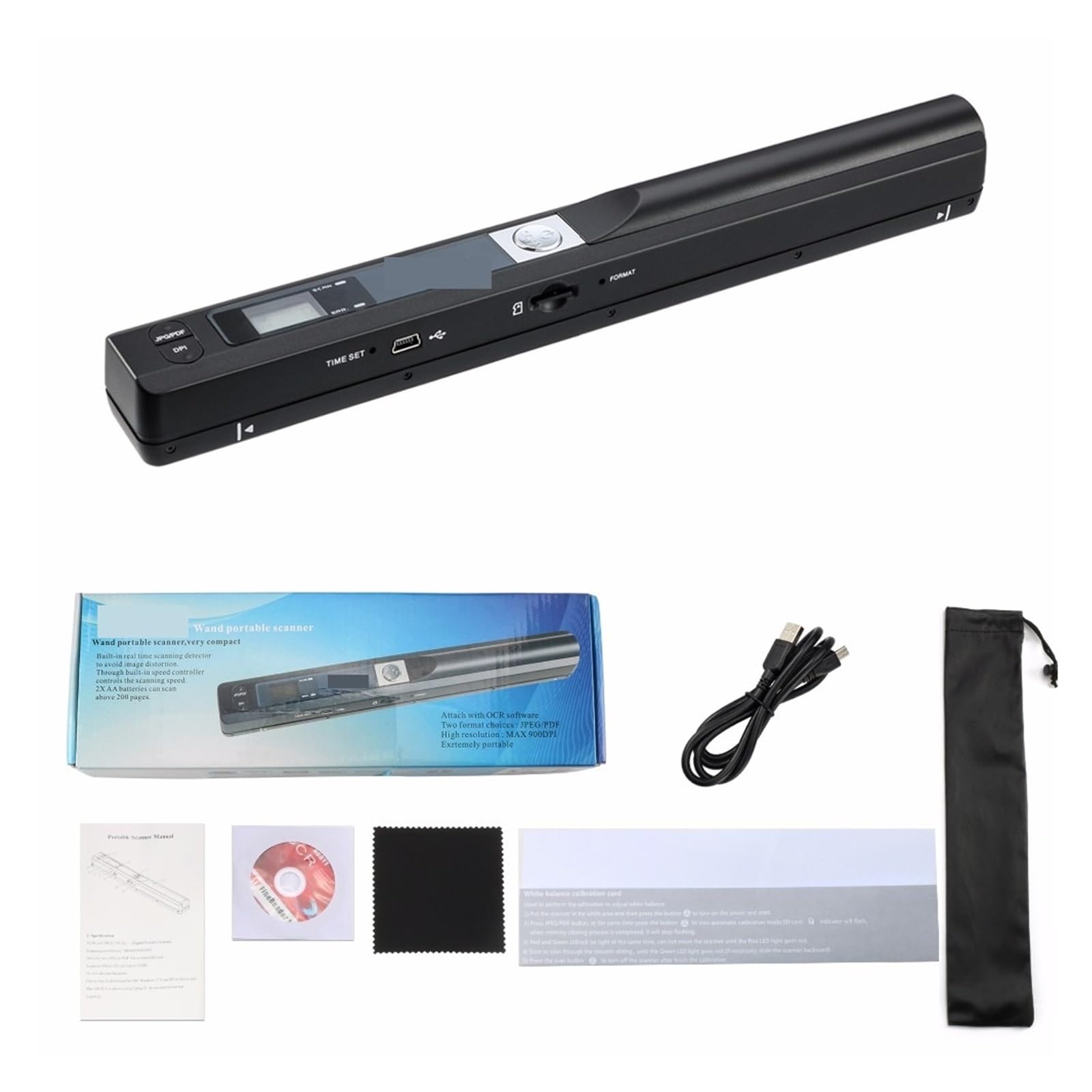 Escáner portátil A4, escáner de bolígrafo y libro de documentos, escáner portátil colorido, compatible con JPG y PDF de 900DPI