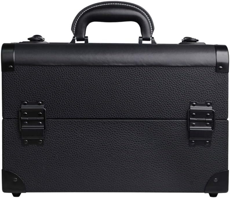 Portable Cosmetic Case Multi-Layer Double Open Aluminum Alloy Large Vanity Case Nail Makeup Storage Box (Black)