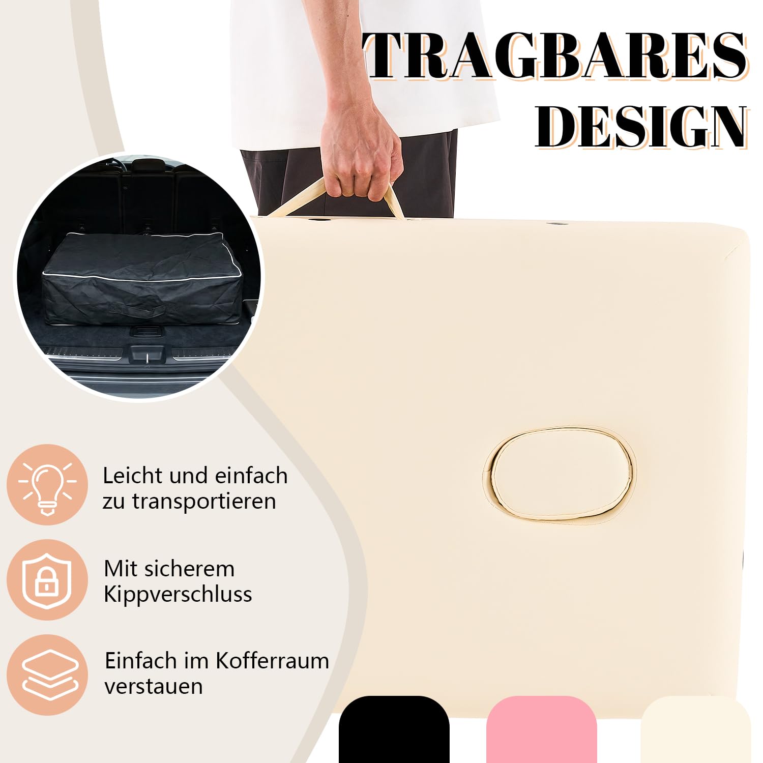 Kidol & Shellder® Cama de masaje 60 cm, składana, pojemność 250 kg, 9 cm, acolchado, bolso de transporte, cierre double, Blanco