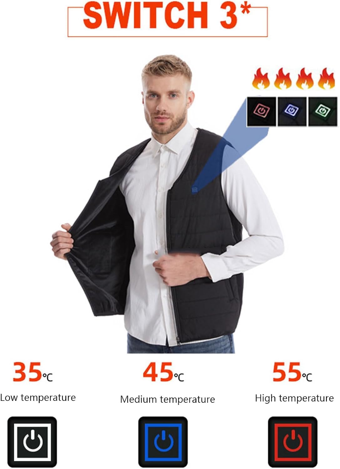 Odzież termiczna Kamizelka grzewcza męska i damska, kurtka grzewcza 3 poziomy ogrzewania, odzież outdoorowa, narciarstwo, outdoor, bez baterii(L(55-62.5kg))