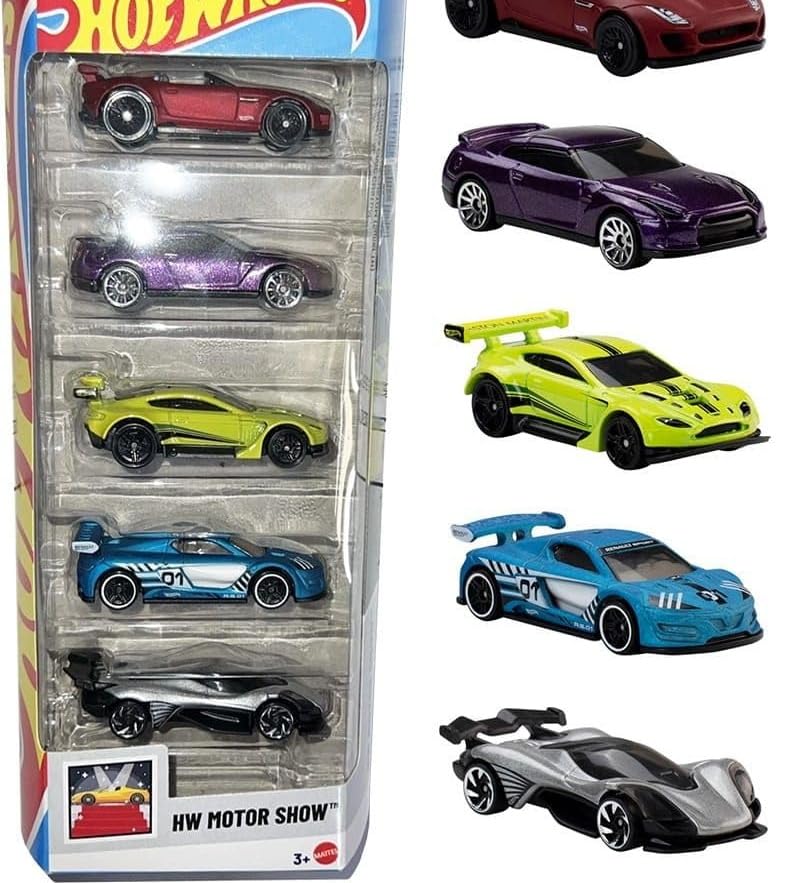 Image of 2026 HW Motor Show 5-Pack, Die-Cast Toy Cars, 1:64 Scale, Includes Nissan GT-R, Jaguar F-Type, Aston Martin, Renault Sport & Hypercar, Ages 3+