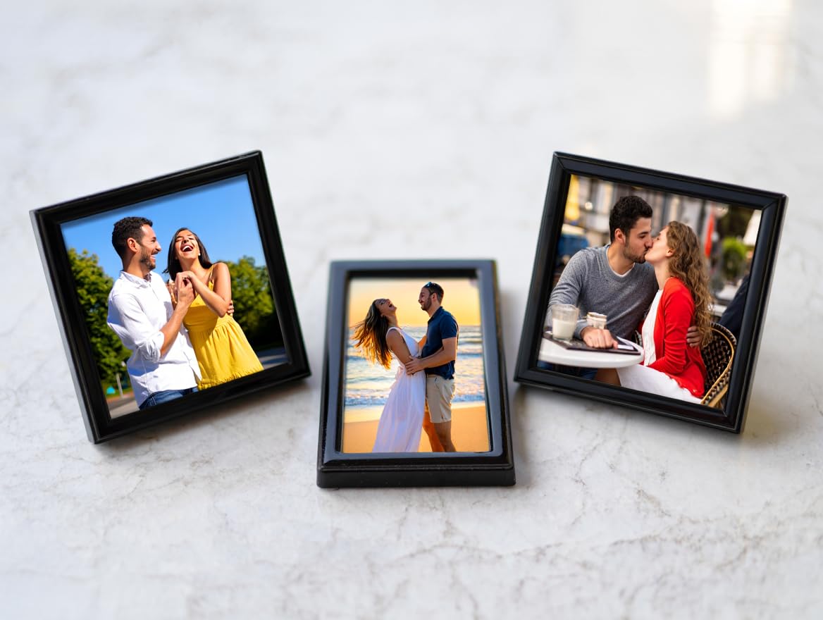 customizable Photo Frame Set of 3, Black, 3x3 Inches, Acrylic Front with Table Stand and Wall Hook-image-9