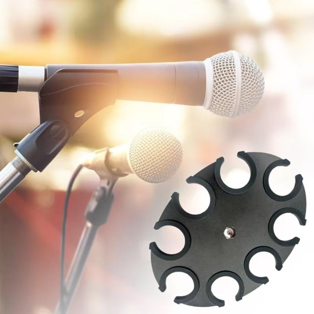 Supporto Multimicrofono per Cavo E Wireless, con Copertura in Silicone Incorporata a Vite, Adattatore per Supporto Microfono, può Contenere Fino a 8 Microfoni, Nero