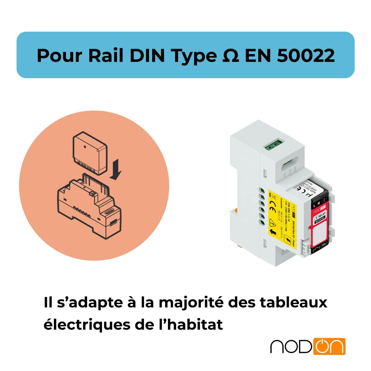 NodOn - Boîtier Rail DIN "Power" pour modules NodOn Zigbee et EnOcean, pack 5 unités, accessoire, tableau électrique, compatible modules SIN-(x)-1-20, SIN-(x)-1-21, SIN-(x)-FP-21