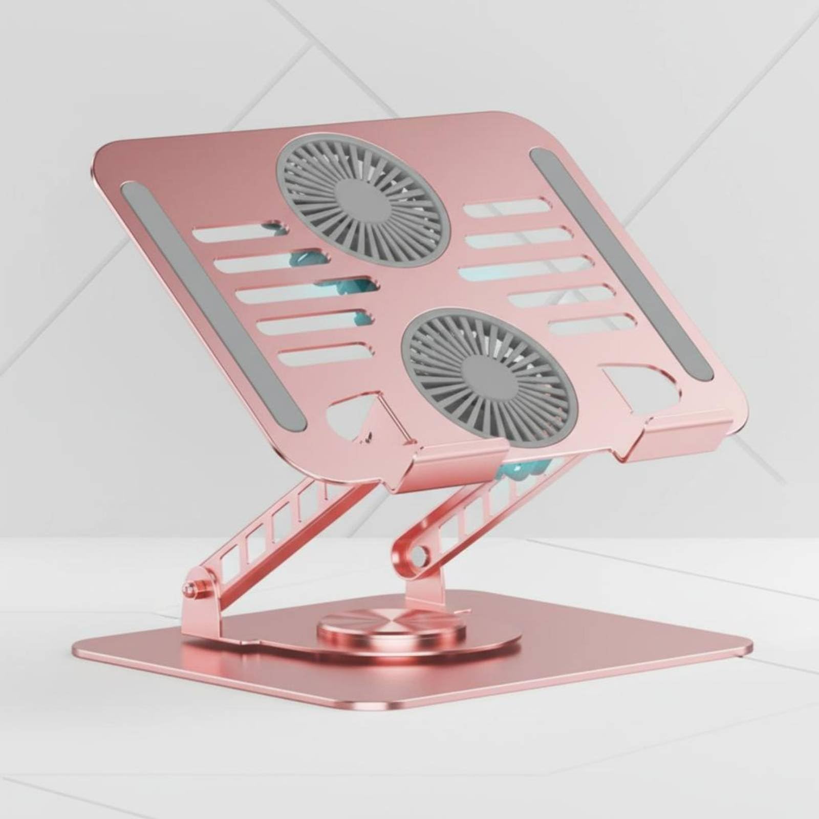 Supporto Laptop Supporto PC Metallo con Ventilazione Rotazione 360 Gradi Doppio Braccio per Stabilità Adatto a Studio, Argento, Argento, 17 Pollici