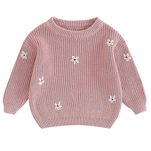 Mubineo Baby Girl Winter Clothes Cute Flower Sweater Crewneck Pullover Long Sleeve Knit Newborn Infant Sweaters (US, Age, 18 Months, 24 Months, Dusty Pink)