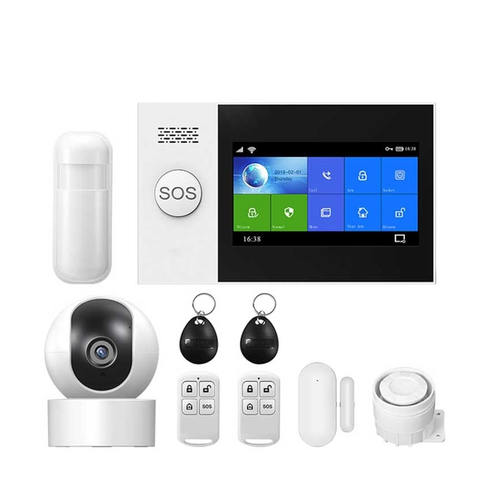 Sistema di Allarme di Sicurezza Domestica, Smart Alarm Allarme di Sicurezza da 4.3 Pollici gsm for Supporto Domestico App Chiamata/SMS Telecomando(E Kit)