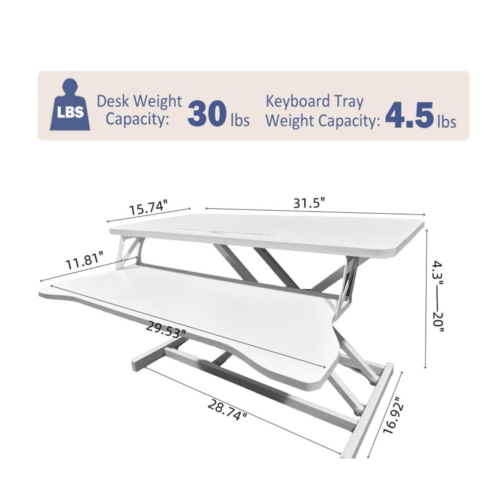 32 "Wysokość Regulowane biurko stojące Sit To Stand Converter z szeroką tacą klawiatury do biura domowego, Stand Up Desk Dual Monitor Riser Workstat z przestronnym blatem do laptopów/małej przestrze