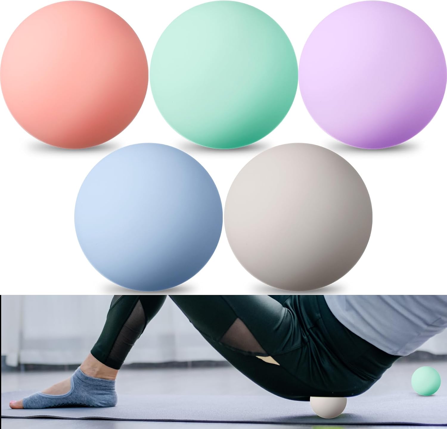 Shyyween 5 Pack Massage Lacrosse Balls for Myofascial Release, Yoga Deep Tissue Massage, Trigger Point Therapy and Foot Plantar Fasciitis, Ball for Back Pain Relief, Muscle Ball Roller, Macaron Color