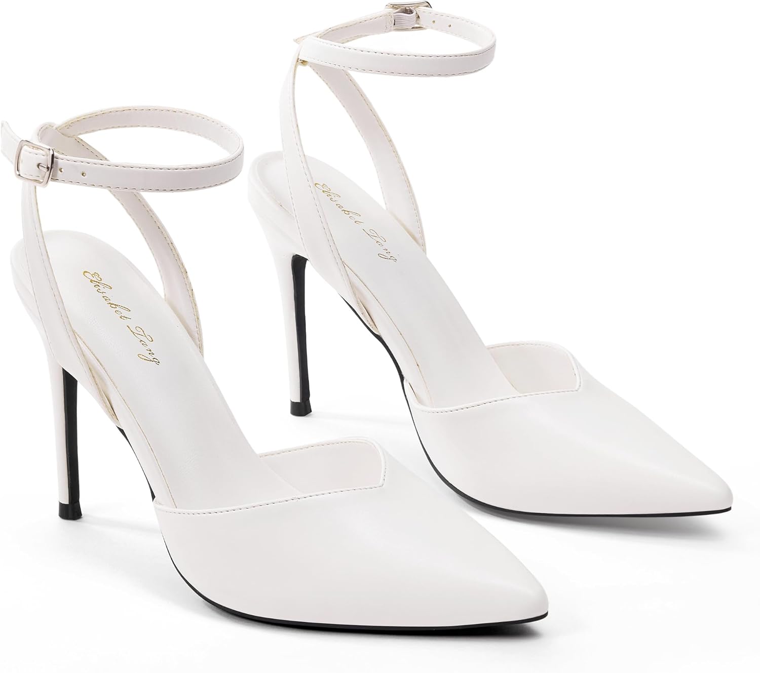 Elisabet Tang Women's Elegant 4 in Pumps Sexy Closed Toe Stilettos Stylish Pointed Toe Heels Adjustable Ankle Strap Daily Party Work Shoes