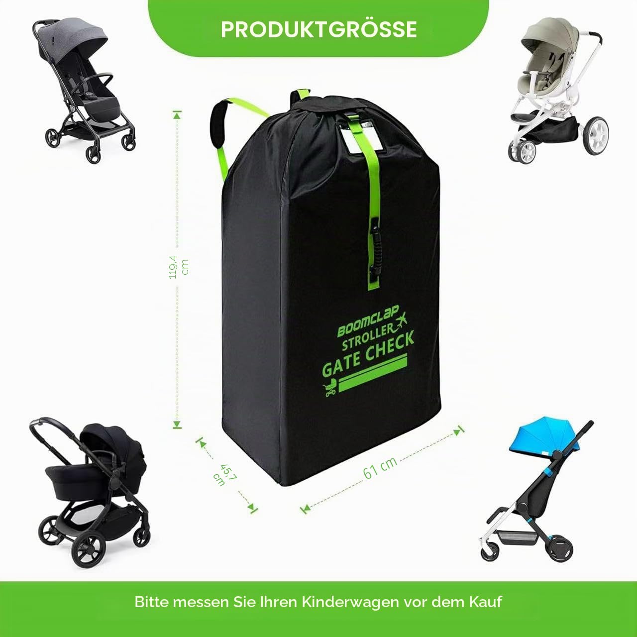 BOOMCLAP Gate Check Bag – Premium-Kinderwagen-Reisetasche für Flugzeug – langlebige Kinderwagen-Aufbewahrung und Schutz