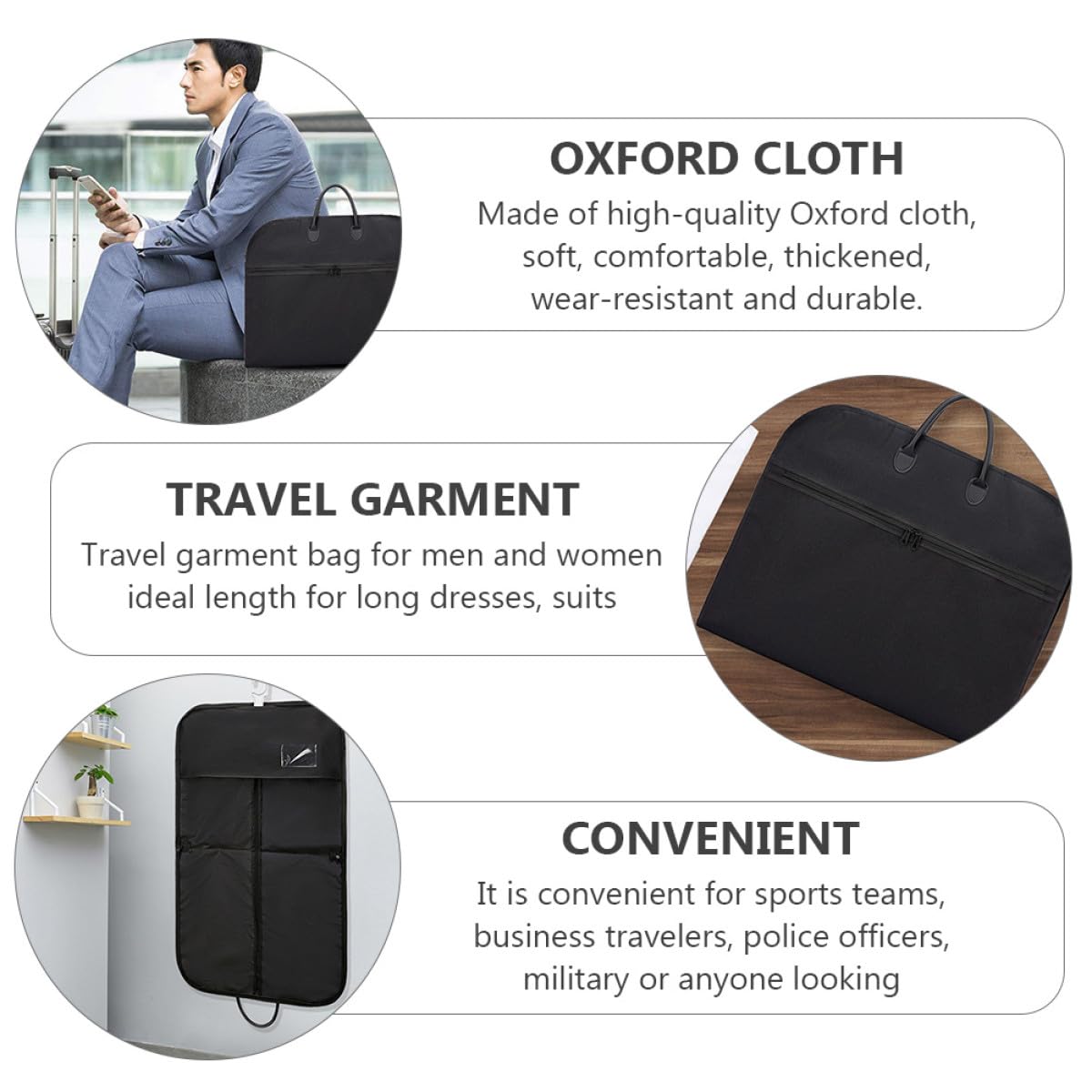 GALPADA Borsa per Nero Oxford e Viaggio Pieghevole Porta Abiti Passaggio per Grucce Resistente Viaggi Leggeri e Uomo