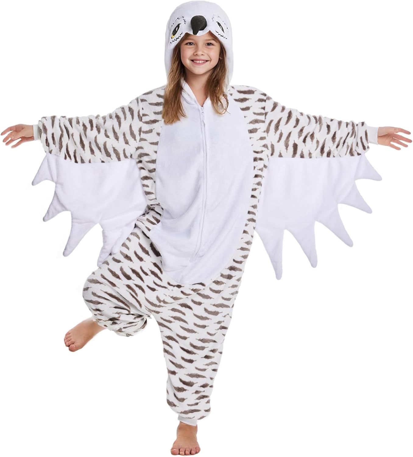Kgromfy Unisex Owl Costume for Kids Halloween Outfit Teens Novelty Animal Cosplay Jumpsuit Comfy Flannel Homewear
