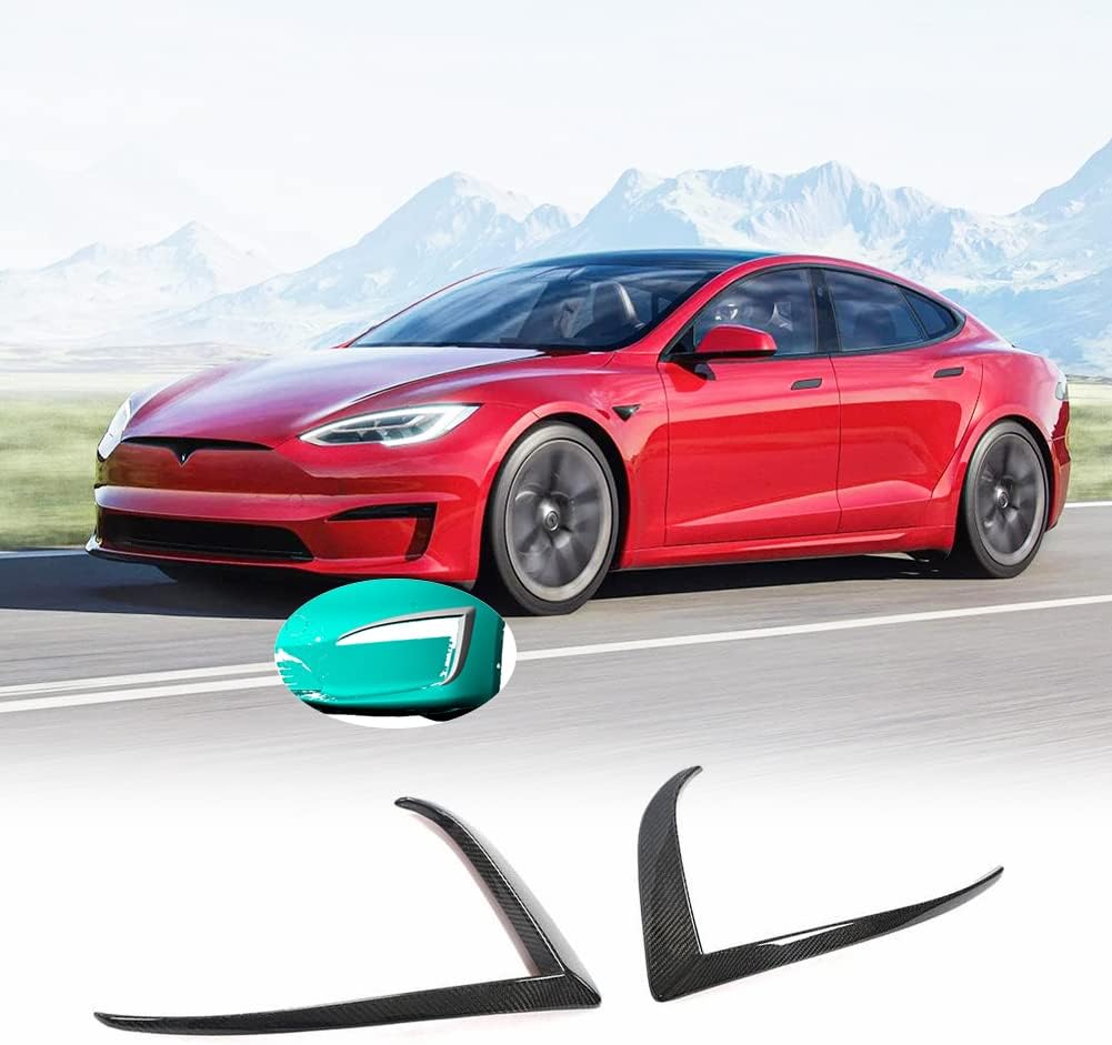 Model S Real Carbon Fiber Front Bumper Vent Trim for Tesla Model S Sedan 4 Door 2021-2022 Side Air Fender Cover Trim Scoop Winglet Apron Fin Front Splitters