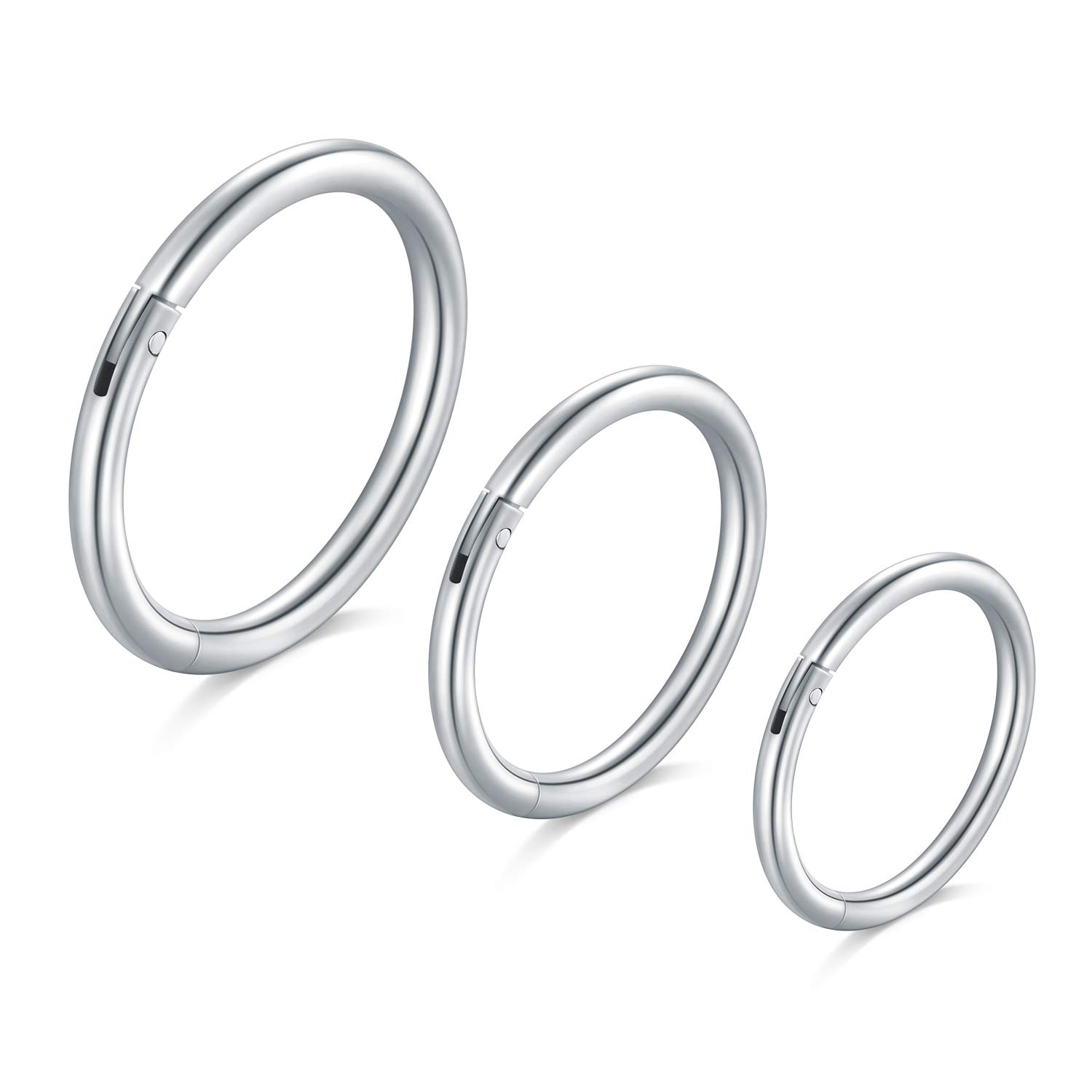 Longita 18G Hinged Clicker Segment Piercing Nariz Aros Anillos Acero Inoxidable Hombre Mujer Piercing Septum Labio Anillos Piercing Oreja Tragus Cartilage Helix Conch Piercing Joyería 3 Piezas