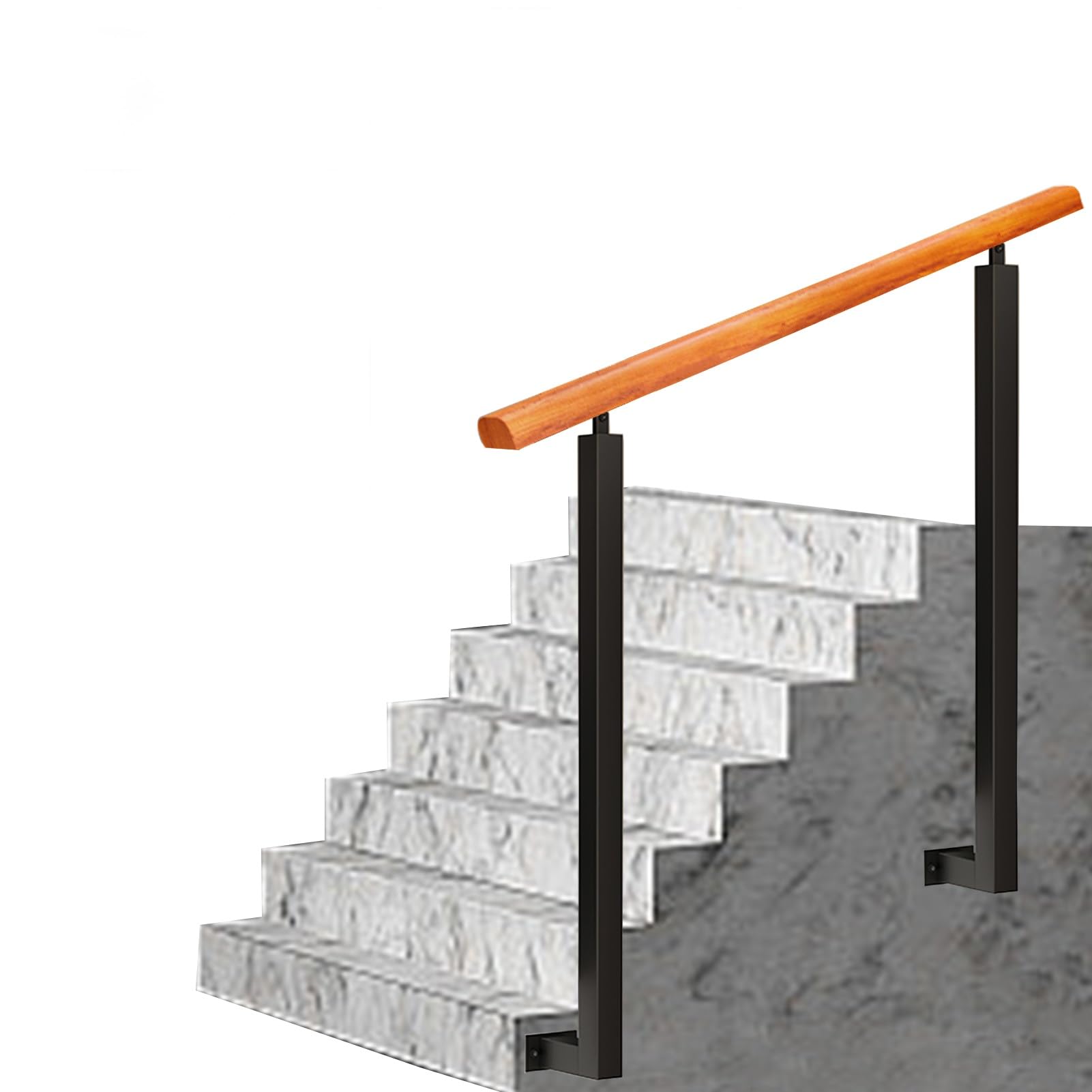 Rampe en fer forgé haut de gamme en métal noir avec balustre en bois h85 cm pour perron