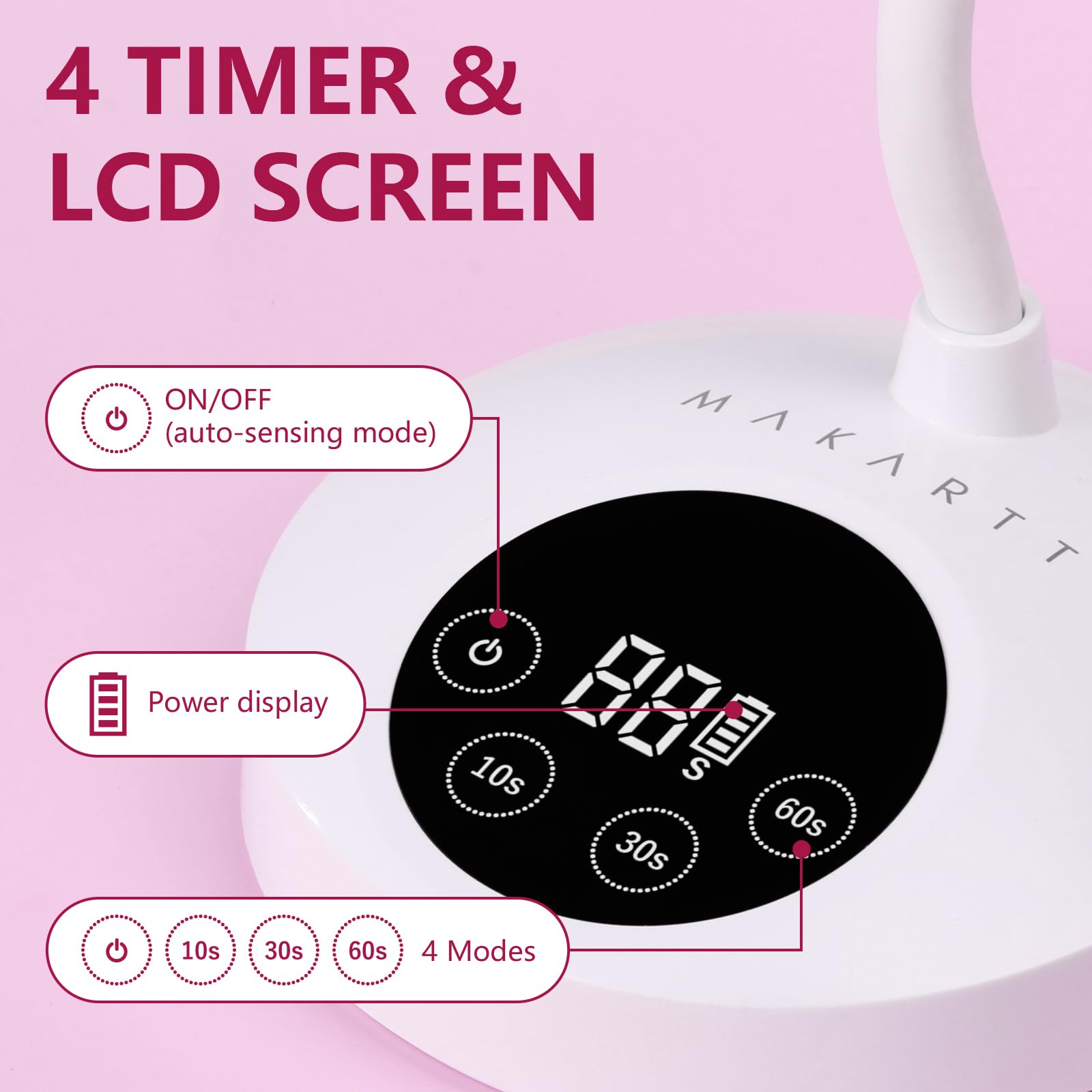 Makartt Lampada UV LED per unghie, a collo di cigno, senza fili, 30 mW/cm², ricaricabile, con 4 timer e sensore automatico, lampada a collo d'oca ad asciugatura rapida, per manicure fai da te