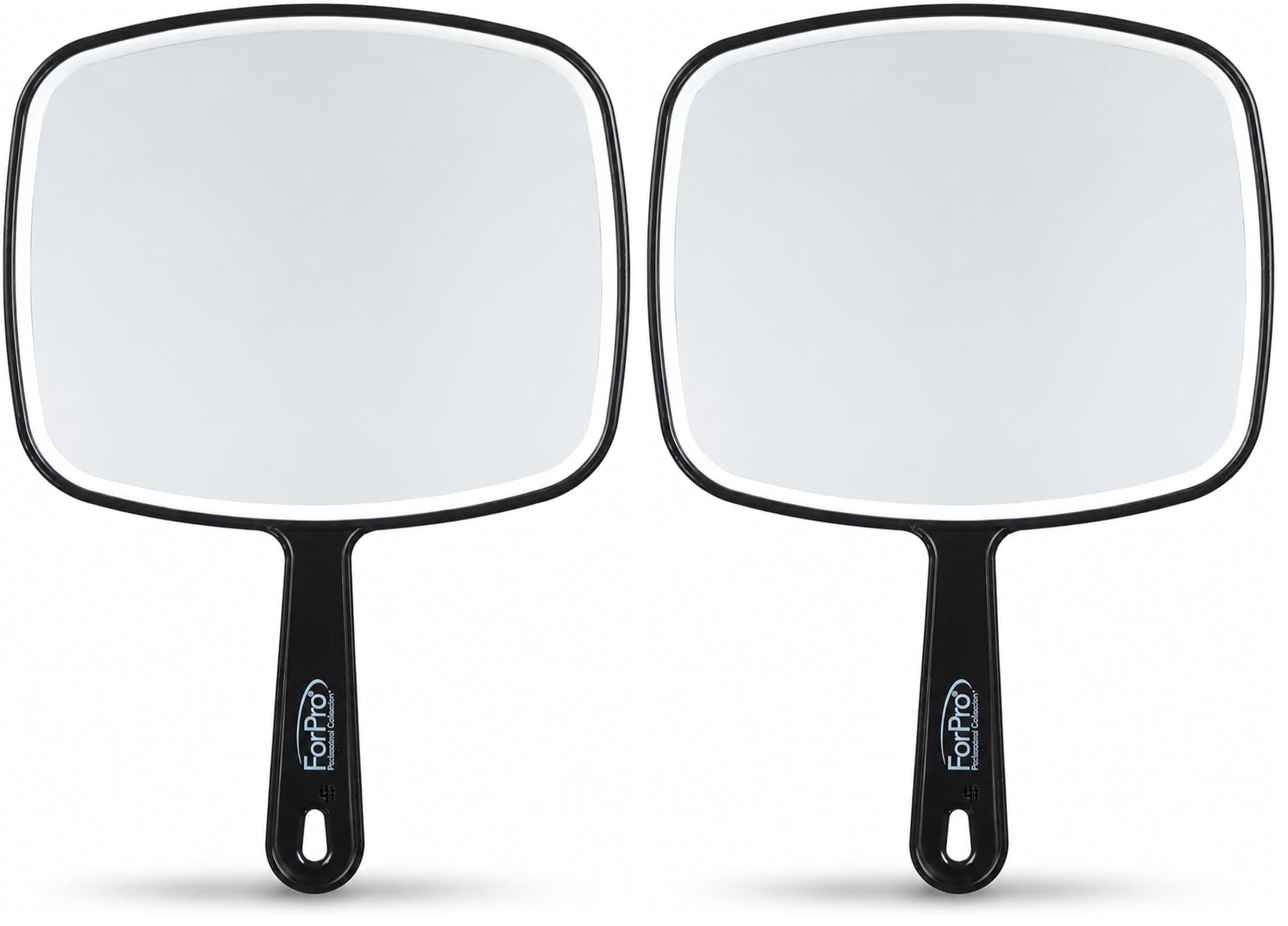 ForPro Professional Collection Premium Hand Mirror with Handle, 6.3" W x 9.6" L, Multi-Purpose Handheld Mirror with Distortion-Free Reflection, Black (Pack of 2)