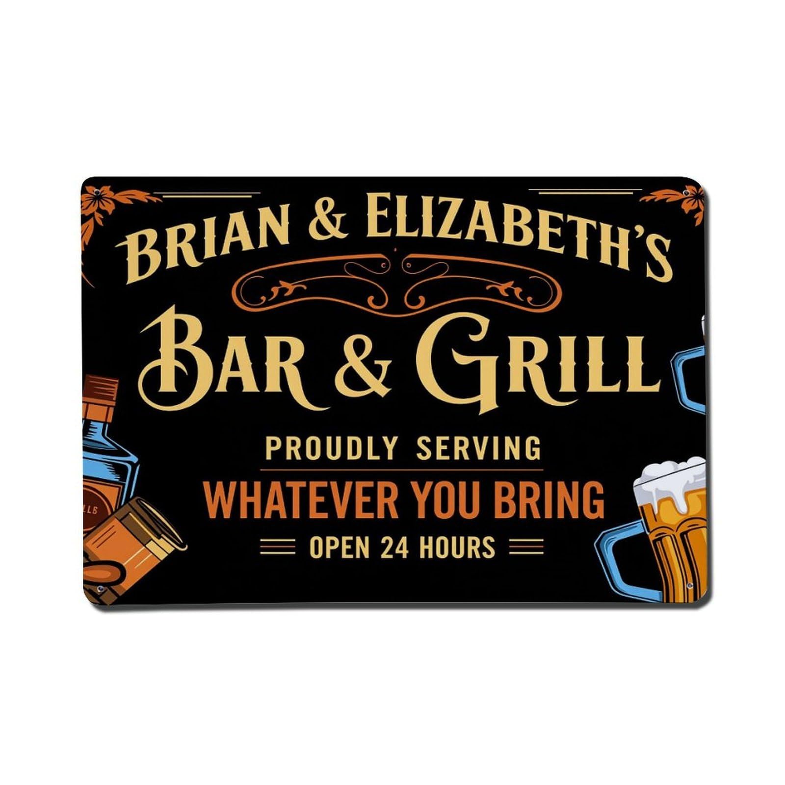 Enderetf Vintage Bar And Grill Sign Tin Sign Metal Poster, Home Bar Garage Man Cave Cafe Indoor & Outdoor Wall Decoration 8X12inches
