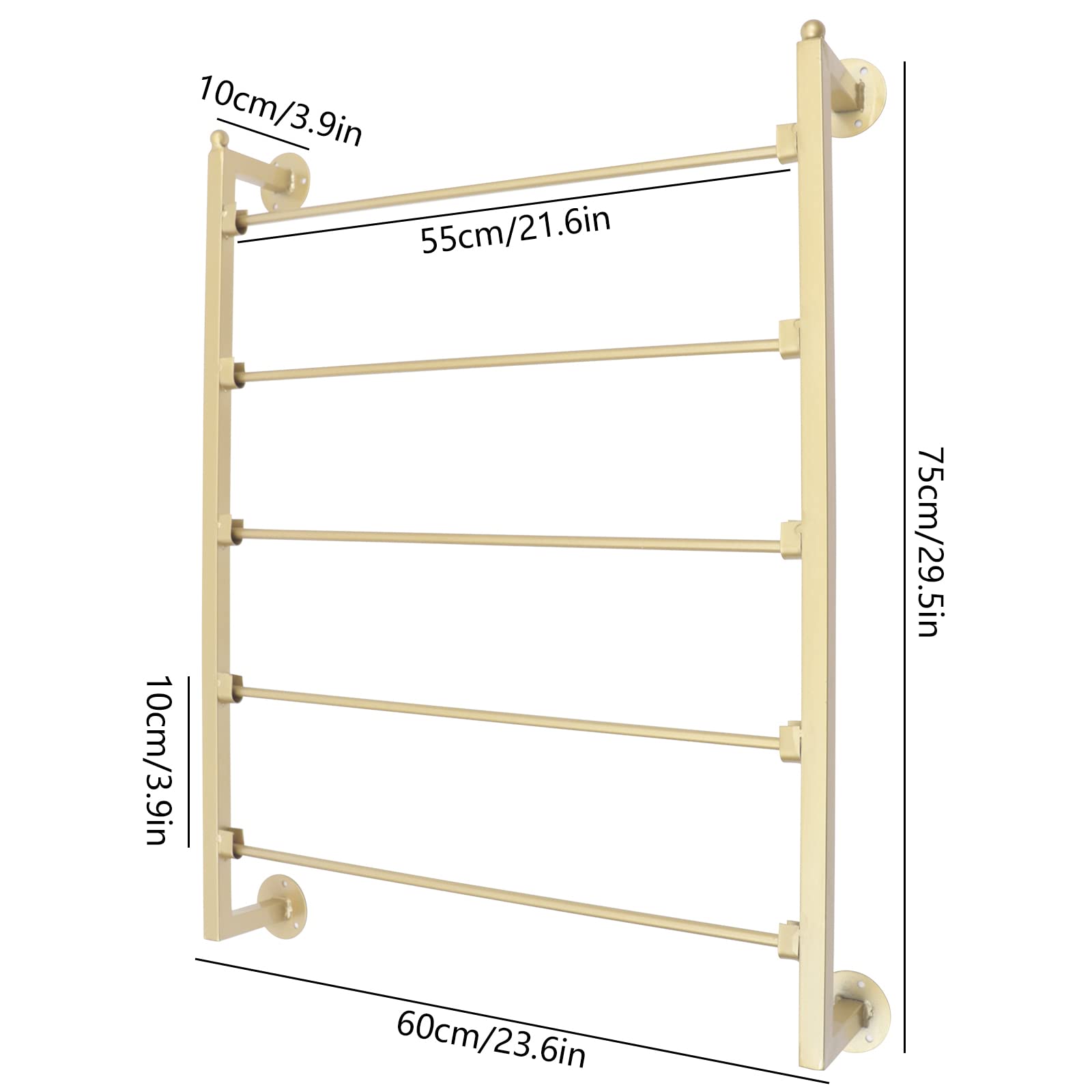 LYNICESHOP Gold Wall Mounted Scarf Display Rack, 5 Tier Metal Scarf Organizer for Retail and Home, Sturdy Steel Tube Scarf Holder, Space Saving Scarf Storage Shelf