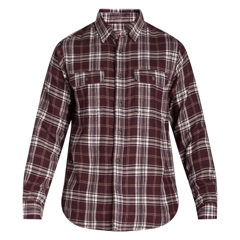 Vasego Mens Flannel Shirt Long Sleeve Regular Fit Cotton Lumberjack with Button-Down Pockets Classic Soft and Comfortable Plaid Shirt for Everyday Wear Burgandy