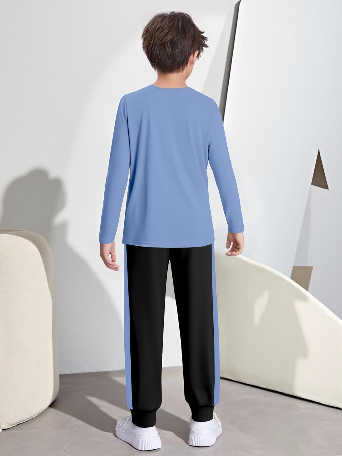 Boys Clothes Color Block Round Neck Long Sleeve Sweatshirt and Casual Pants 2Pcs Fall Outfits Clothes for Boys 6-14 Y - Image 4